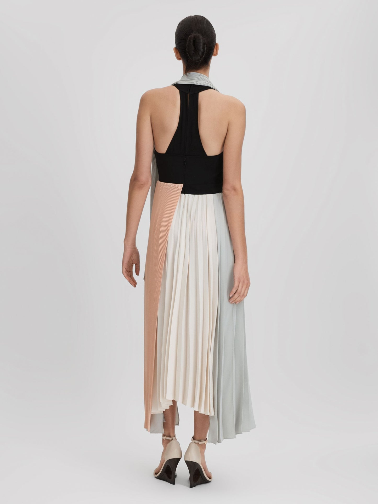 Pleated asymmetric midi dress