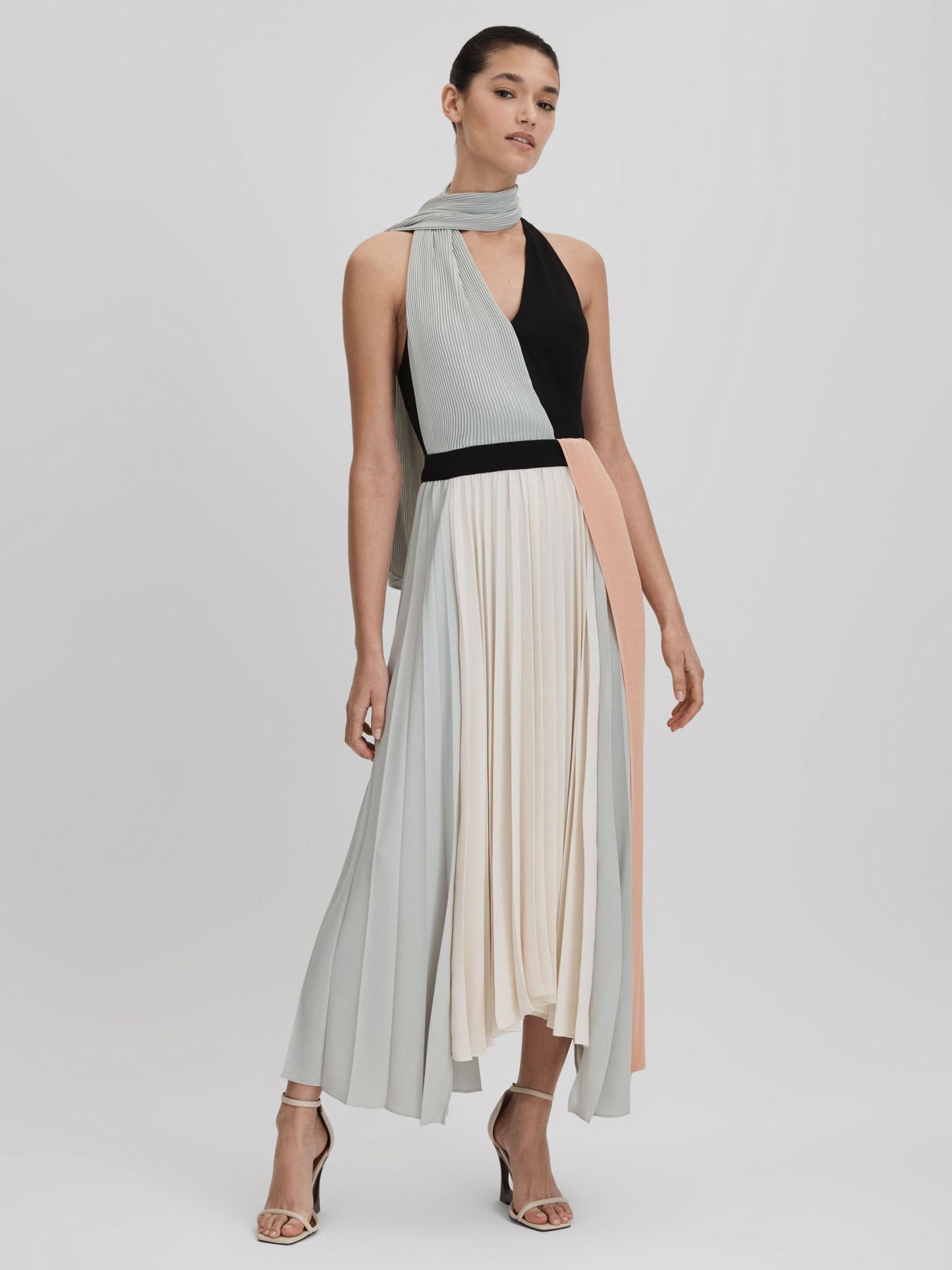 Pleated asymmetric midi dress