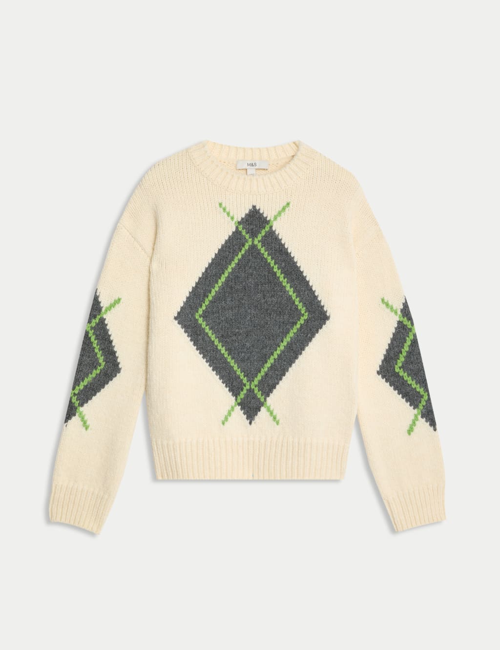 Ribbed Argyle Crew Neck Jumper