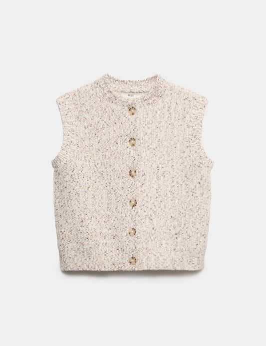 Ribbed Knitted Crew Neck Waistcoat