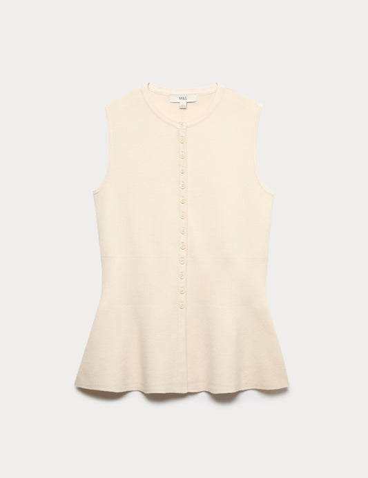 Ribbed Peplum Waisted Knitted Waistcoat