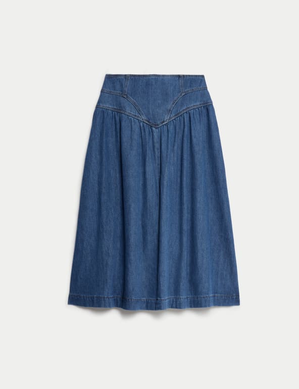 Denim Panelled Midi Skirt