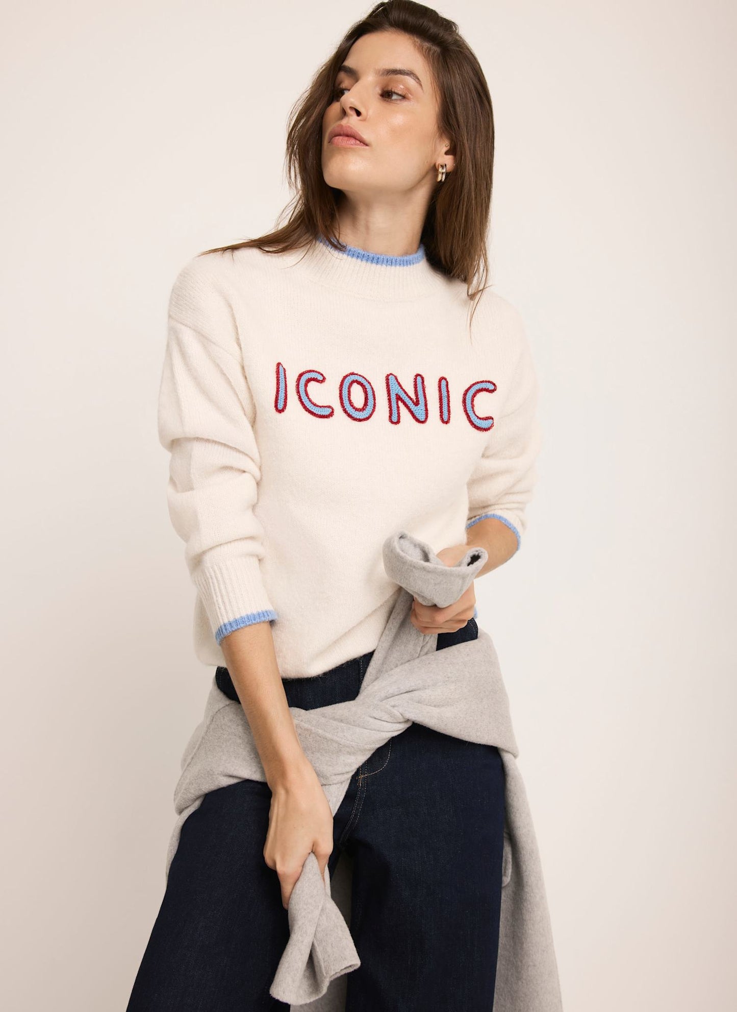 Cream Iconic Embroidered Knit  Jumper