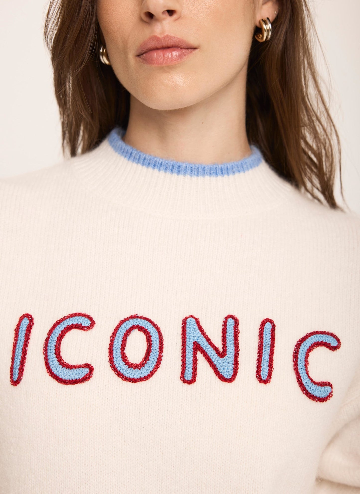 Cream Iconic Embroidered Knit  Jumper