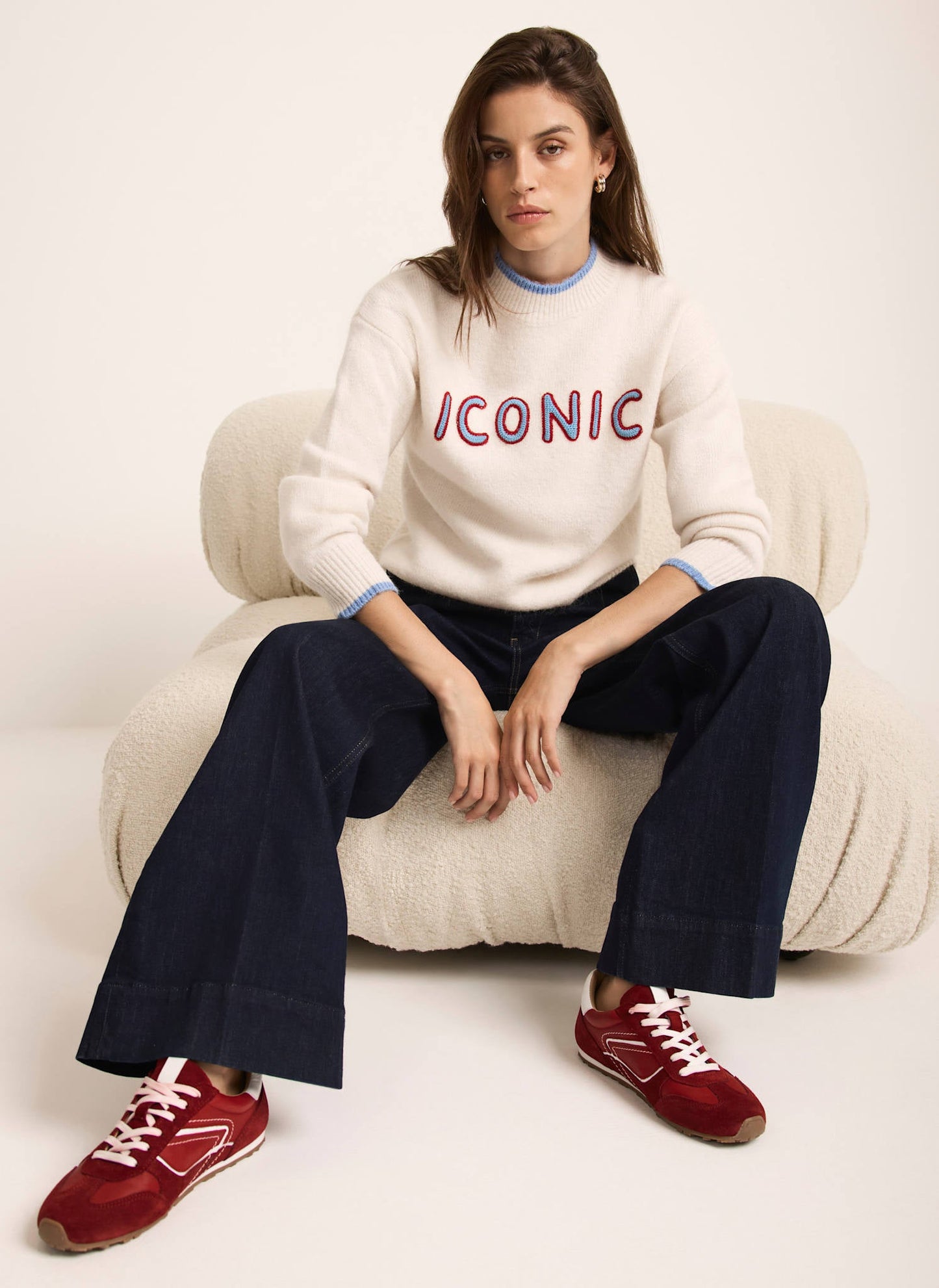 Cream Iconic Embroidered Knit  Jumper