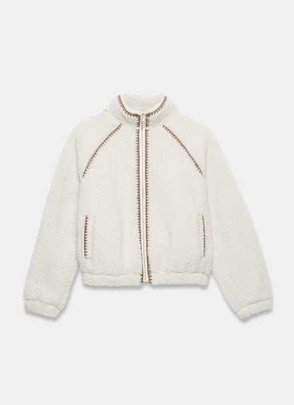 Cream Whipstitch Detail Borg Jacket