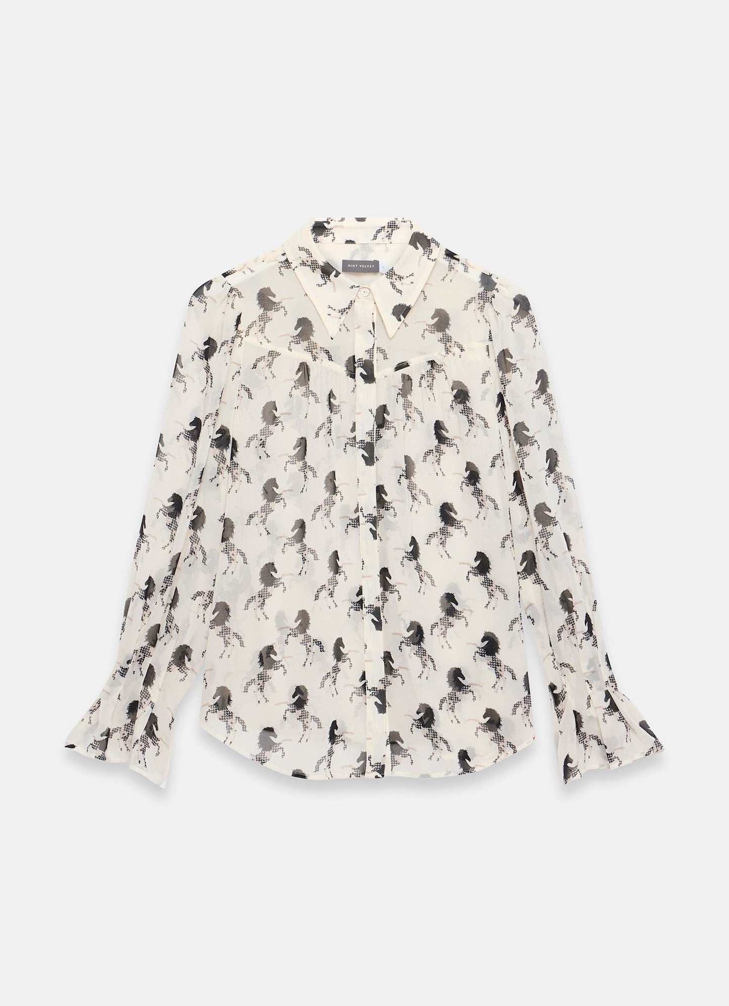 Cream Horse Print Sheer Blouse