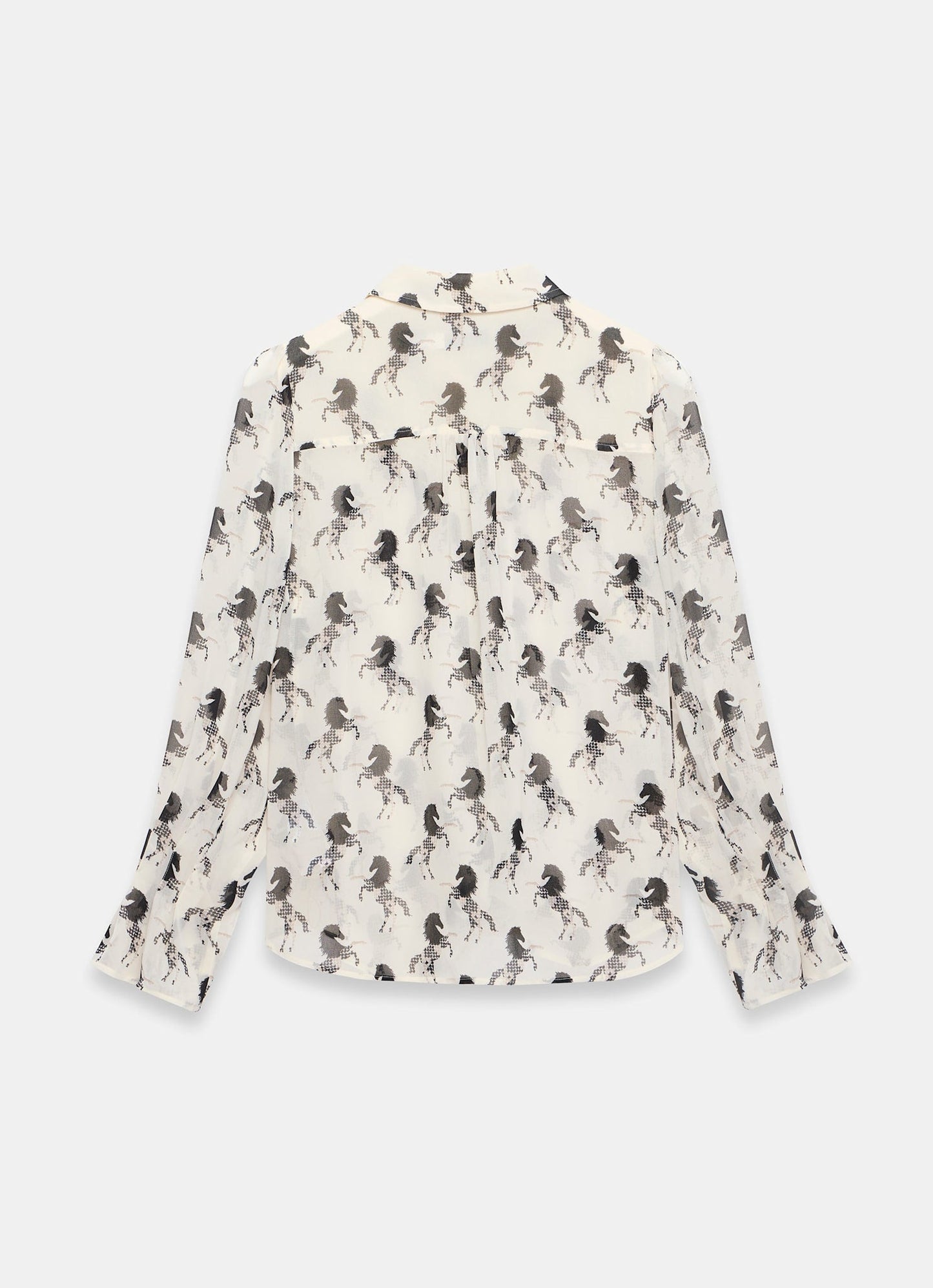 Cream Horse Print Sheer Blouse