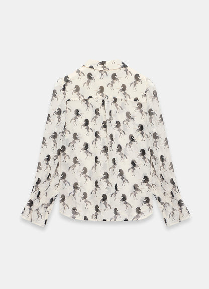 Cream Horse Print Sheer Blouse