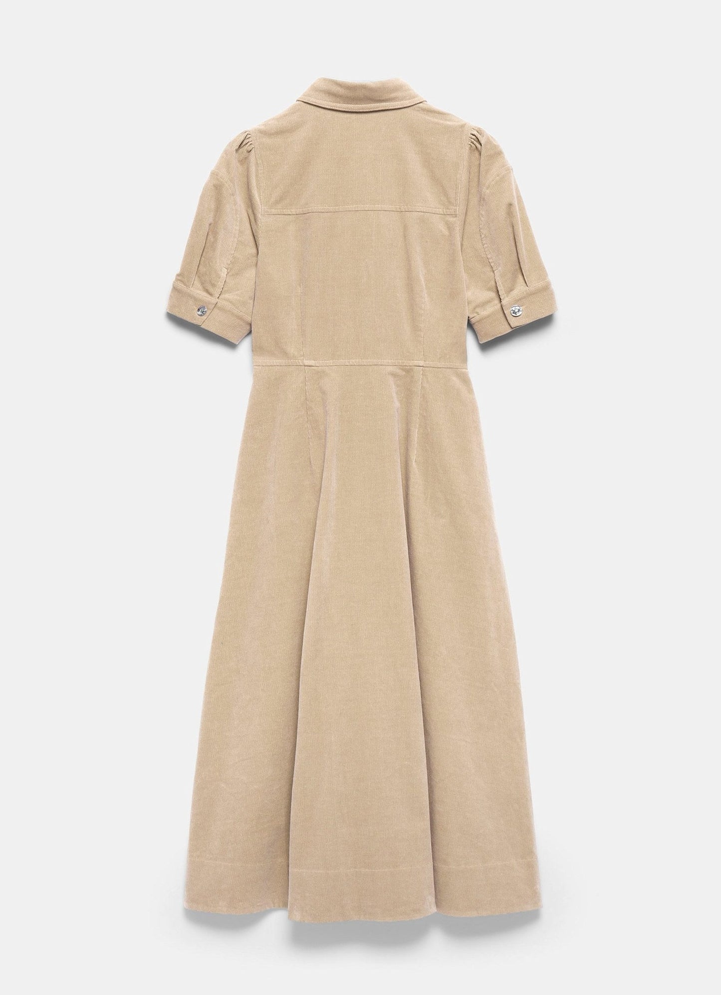 Neutral Corduroy Belted Midi Dress