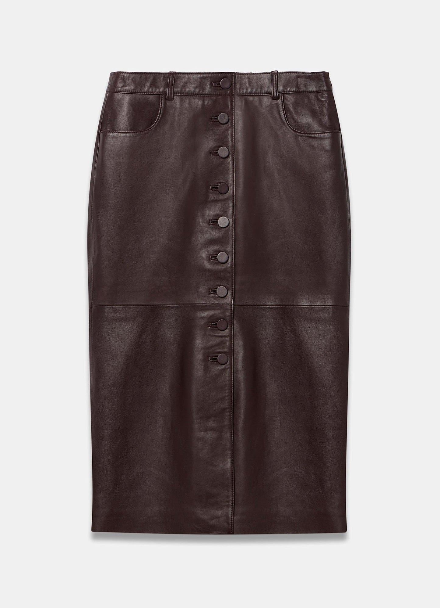 Burgundy Leather Midi Skirt