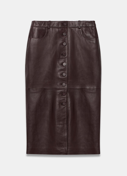 Burgundy Leather Midi Skirt
