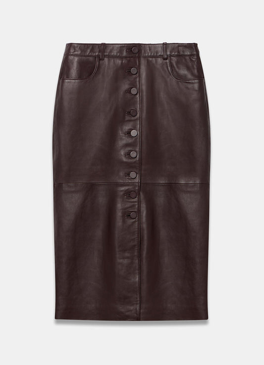 Burgundy Leather Midi Skirt