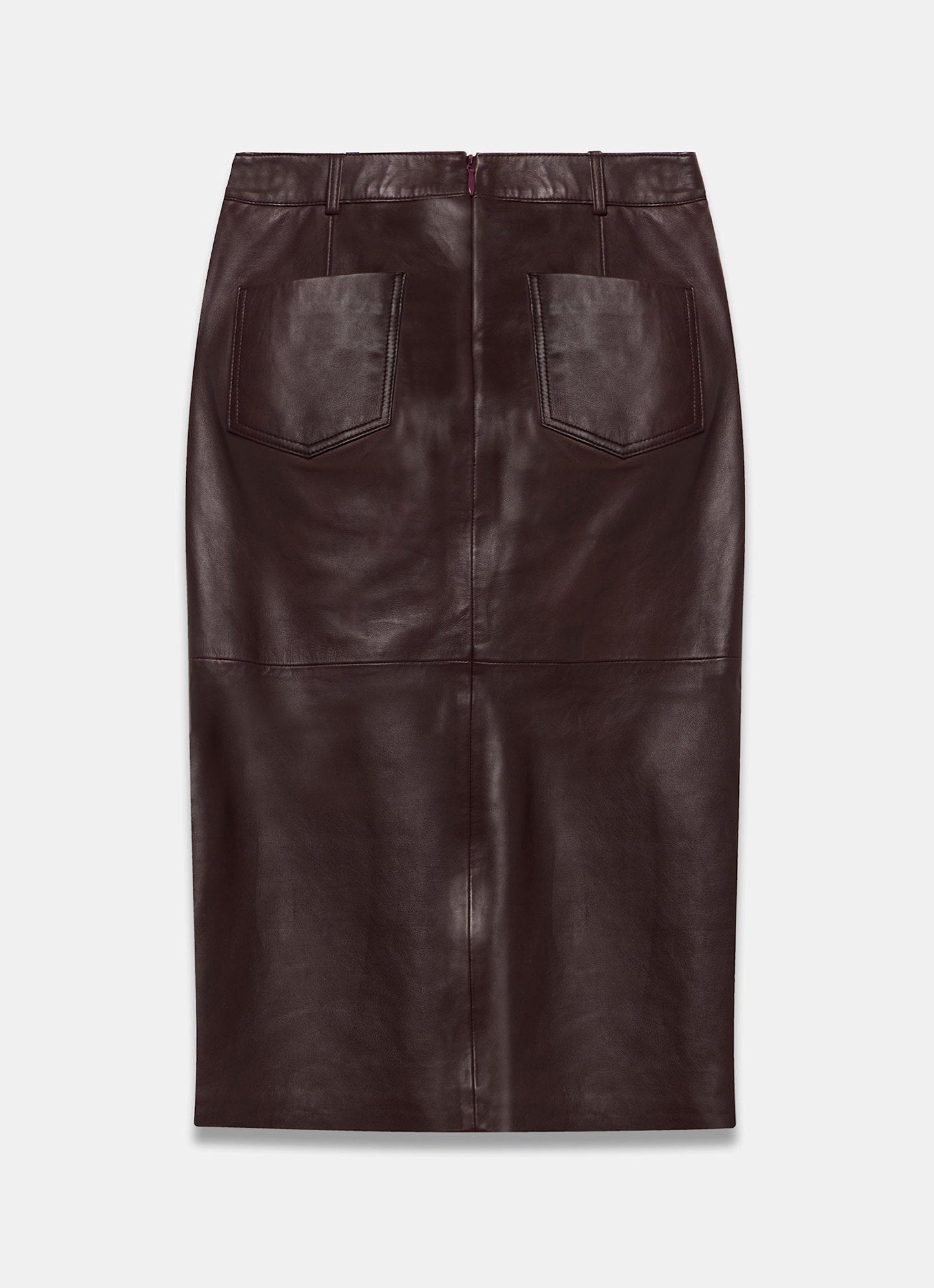 Burgundy Leather Midi Skirt