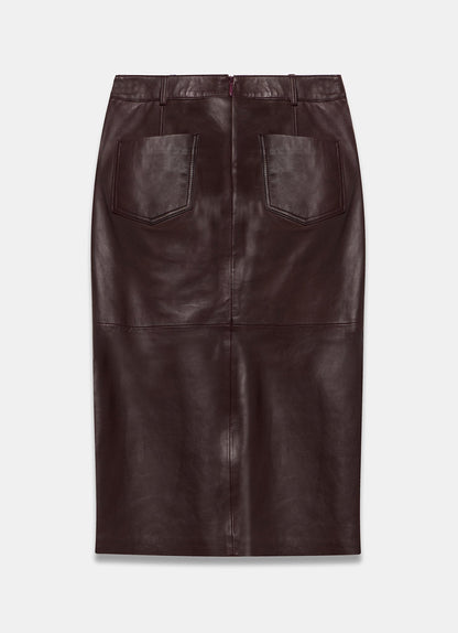 Burgundy Leather Midi Skirt