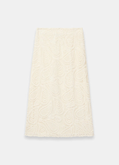 Neutral Crochet Paisley Midi Skirt