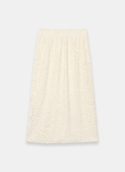 Neutral Crochet Paisley Midi Skirt