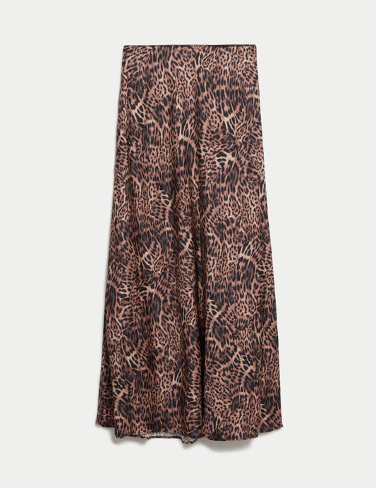 Satin Animal Print Maxi Slip Skirt