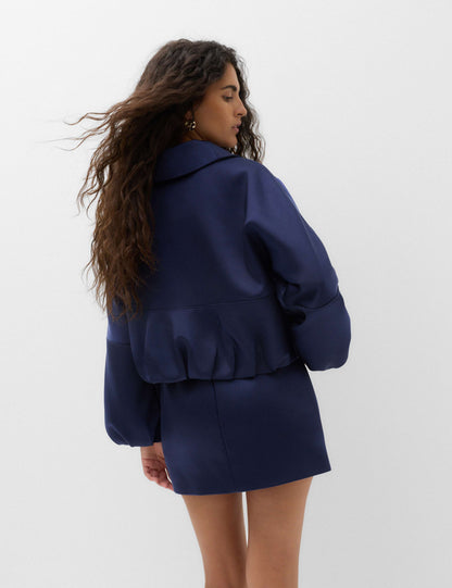 Satin Blouson Sleeve Cropped Bomber Jacket