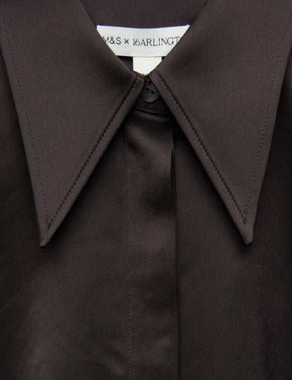 Satin Collared Fitted Long Sleeve Shirt