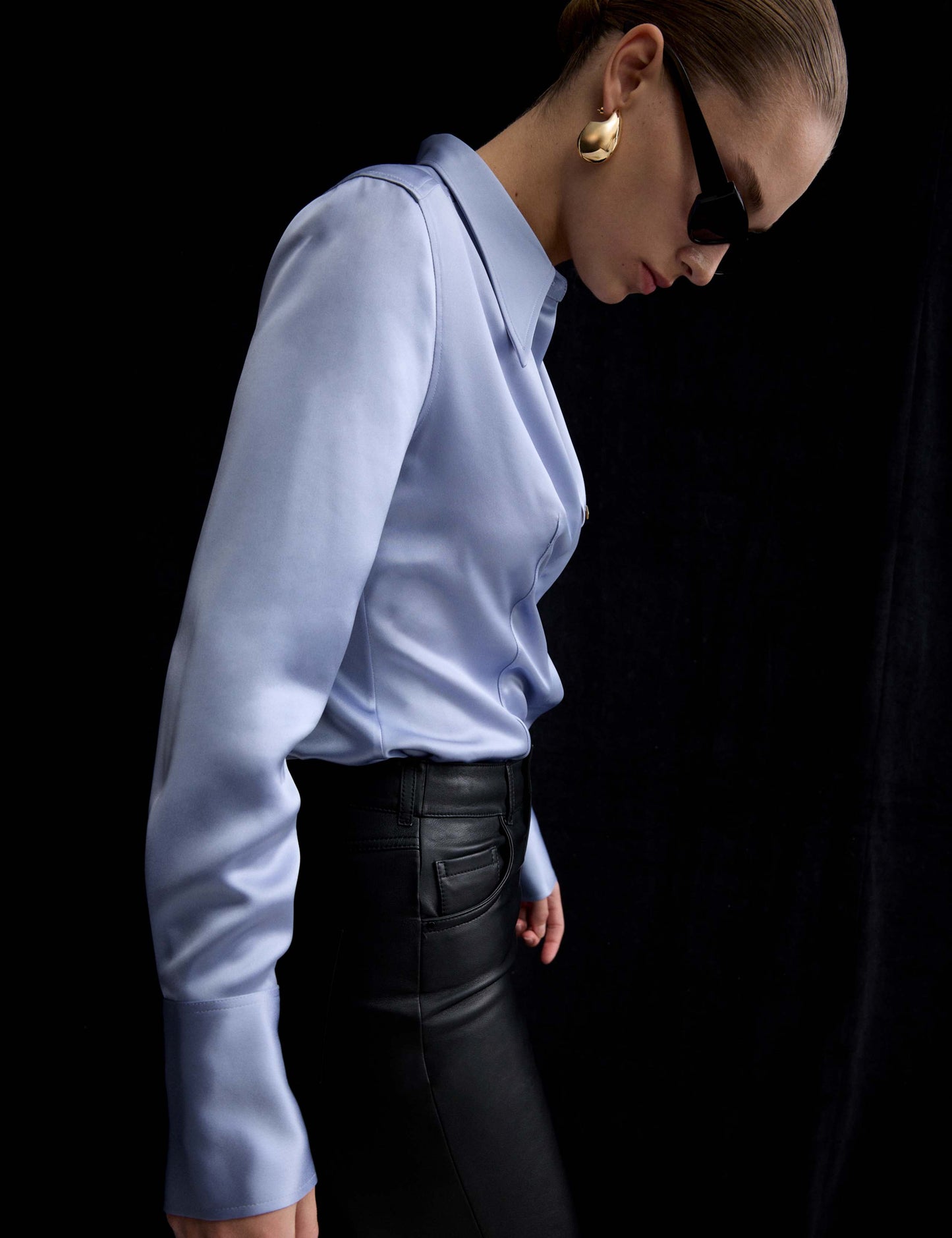 Satin Collared Fitted Long Sleeve Shirt