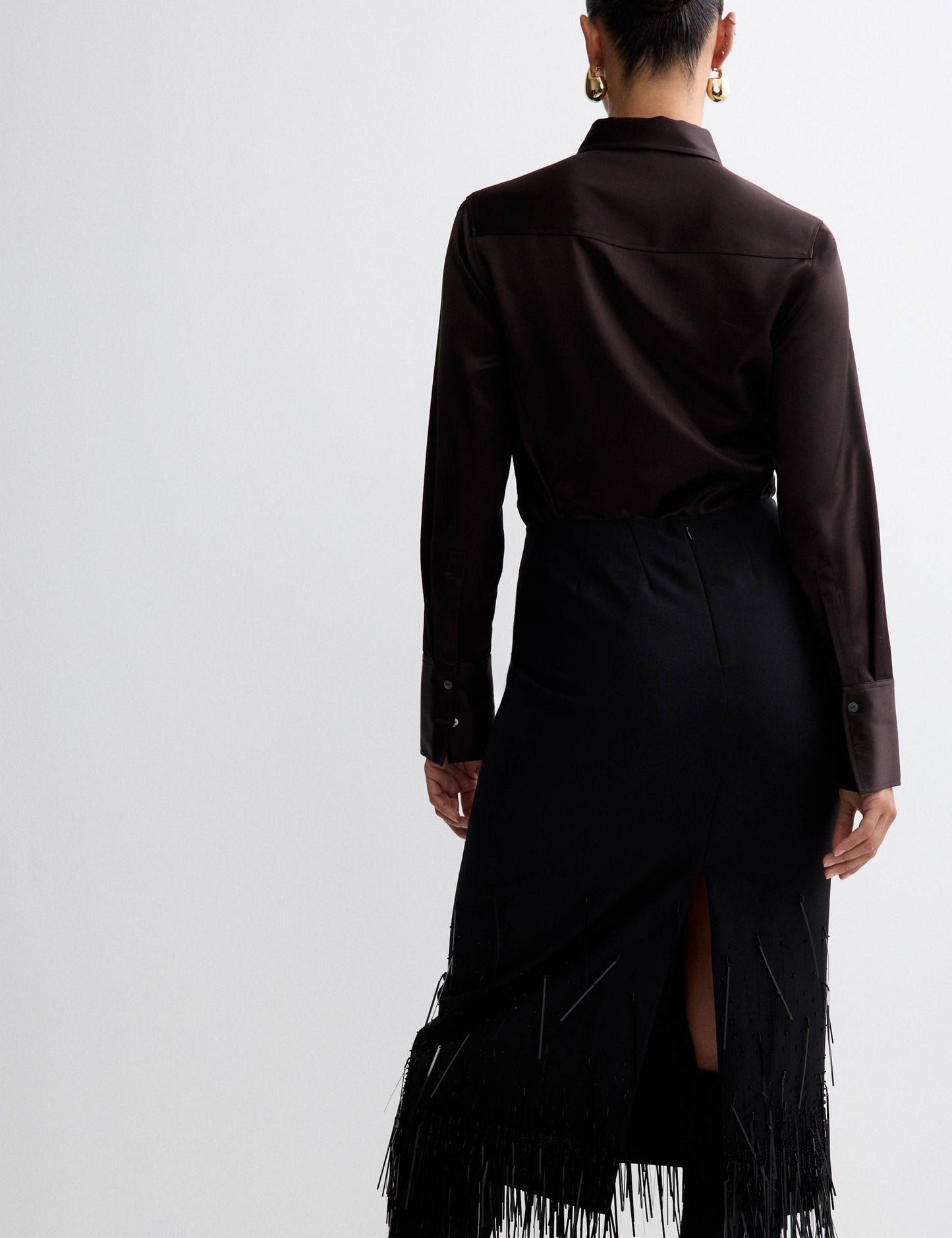 Satin Collared Fitted Long Sleeve Shirt