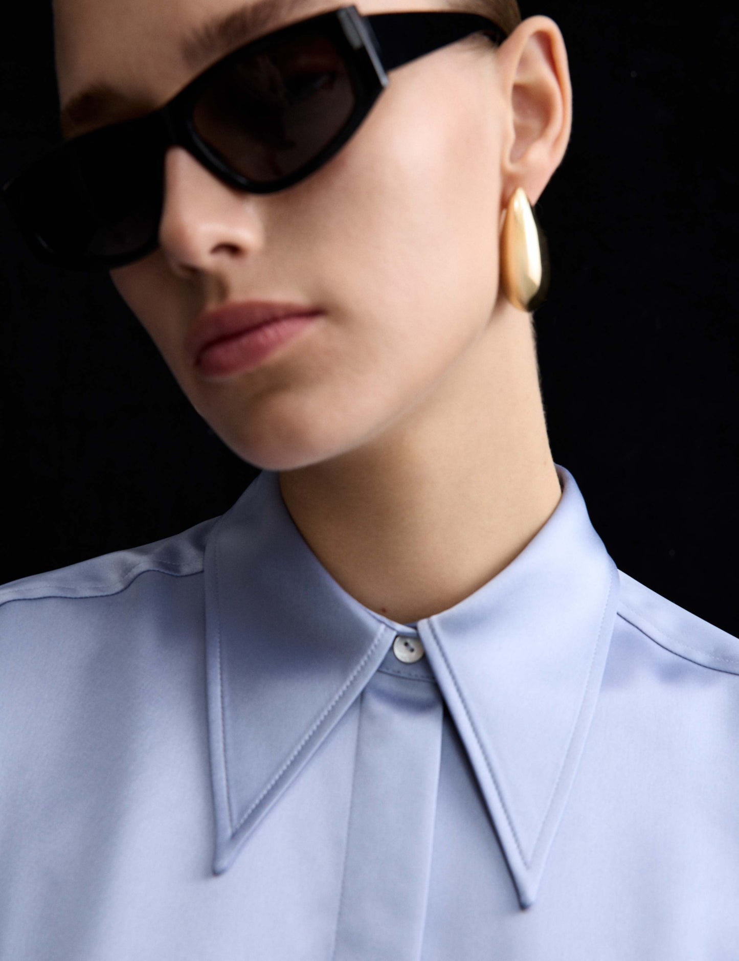 Satin Collared Fitted Long Sleeve Shirt