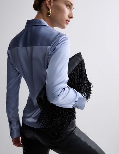 Satin Collared Fitted Long Sleeve Shirt