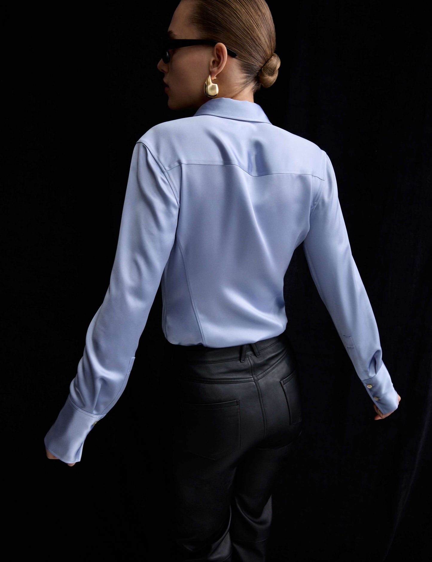 Satin Collared Fitted Long Sleeve Shirt