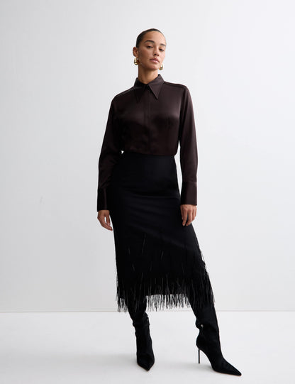 Satin Collared Fitted Long Sleeve Shirt