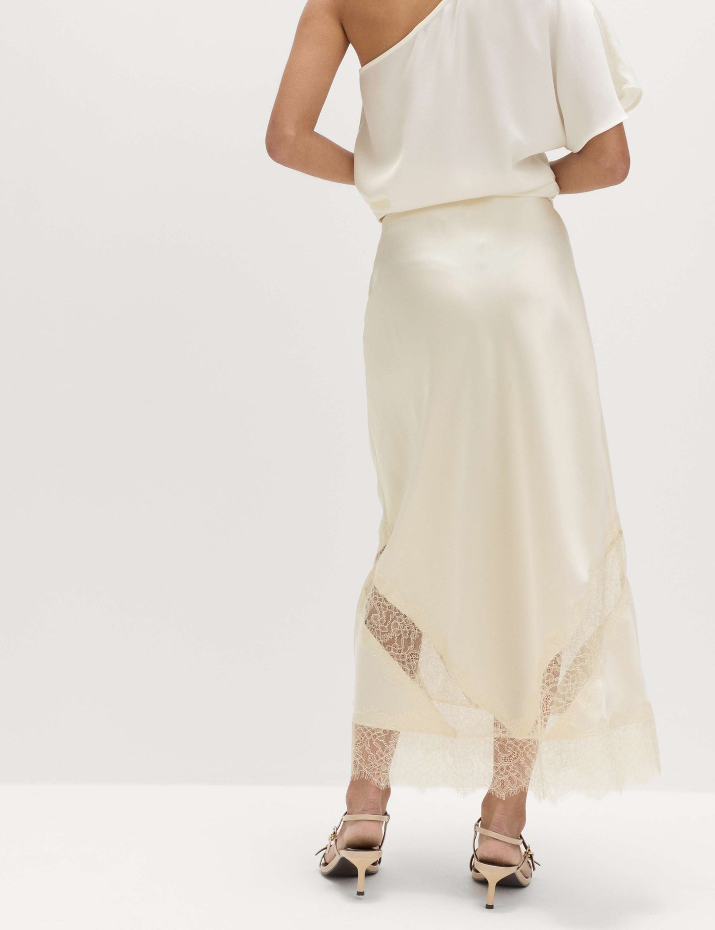 Satin Lace Insert Midaxi Slip Skirt