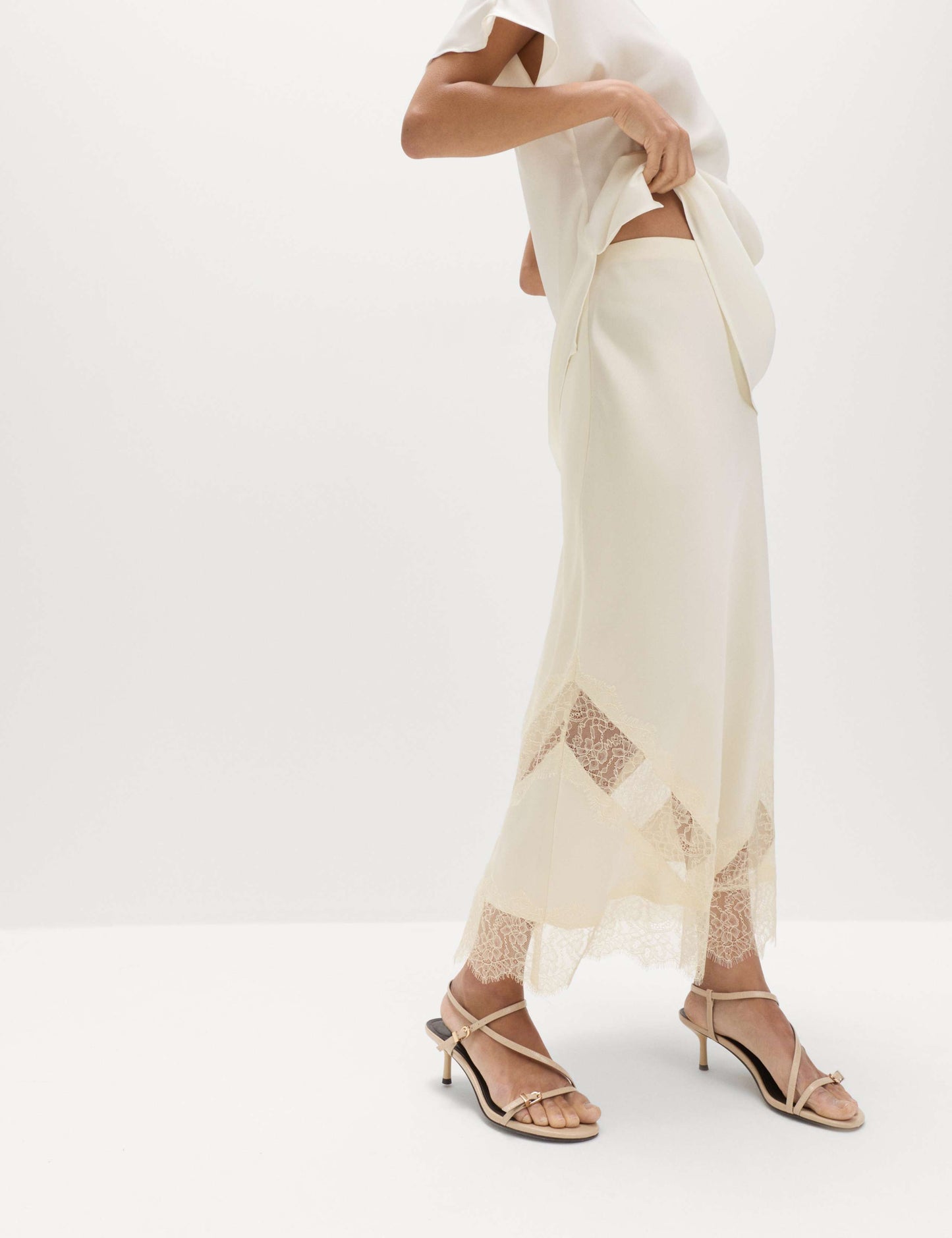 Satin Lace Insert Midaxi Slip Skirt