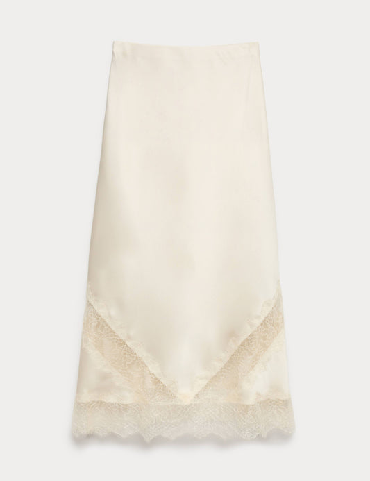 Satin Lace Insert Midaxi Slip Skirt