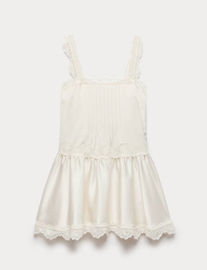 Satin Lace Insert Mini Skater Dress