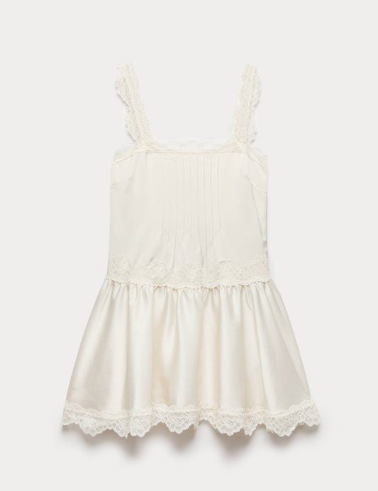 Satin Lace Insert Mini Skater Dress