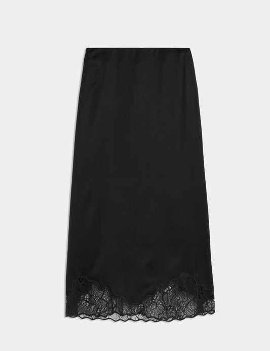 Satin Lace Midaxi Slip Skirt