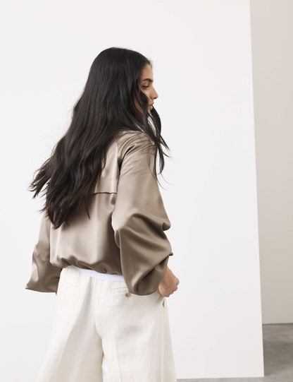 Satin Lightweight Funnel Neck Bomber Jacket