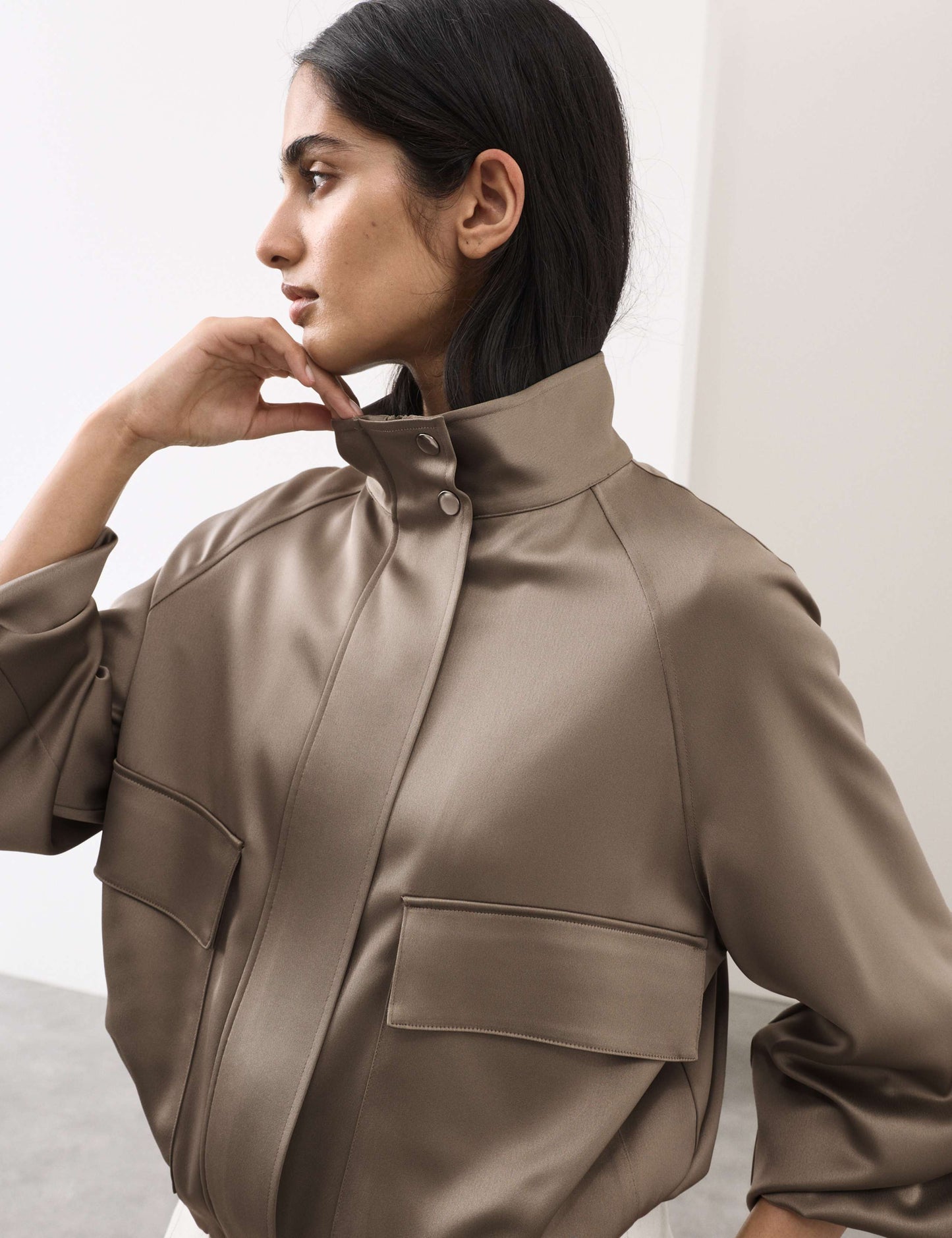 Satin Lightweight Funnel Neck Bomber Jacket