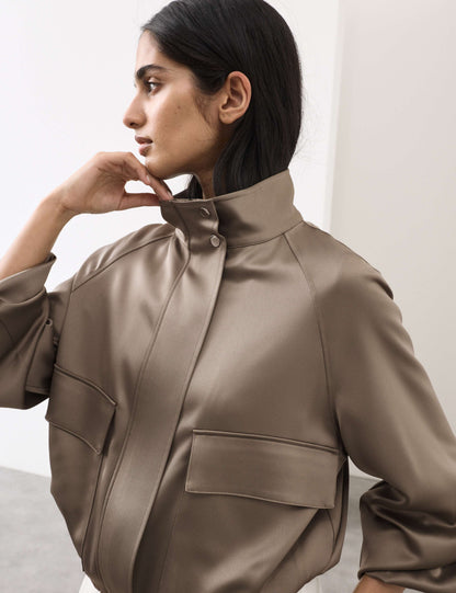 Satin Lightweight Funnel Neck Bomber Jacket