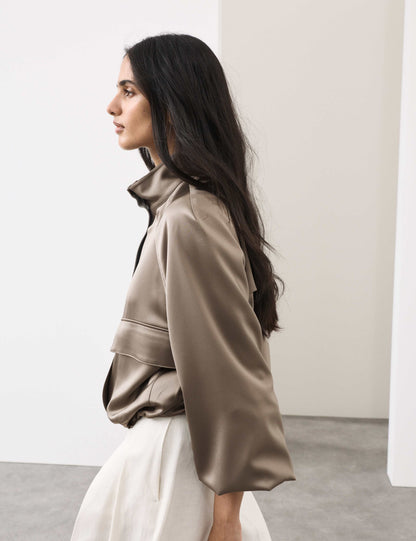Satin Lightweight Funnel Neck Bomber Jacket