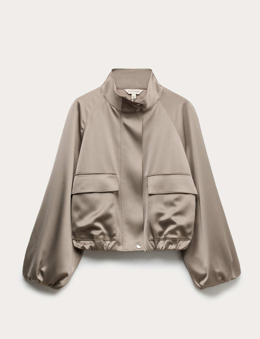Satin Lightweight Funnel Neck Bomber Jacket