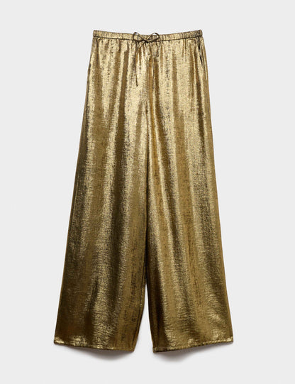 Satin Metallic Drawstring Wide Leg Trousers