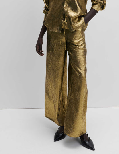 Satin Metallic Drawstring Wide Leg Trousers