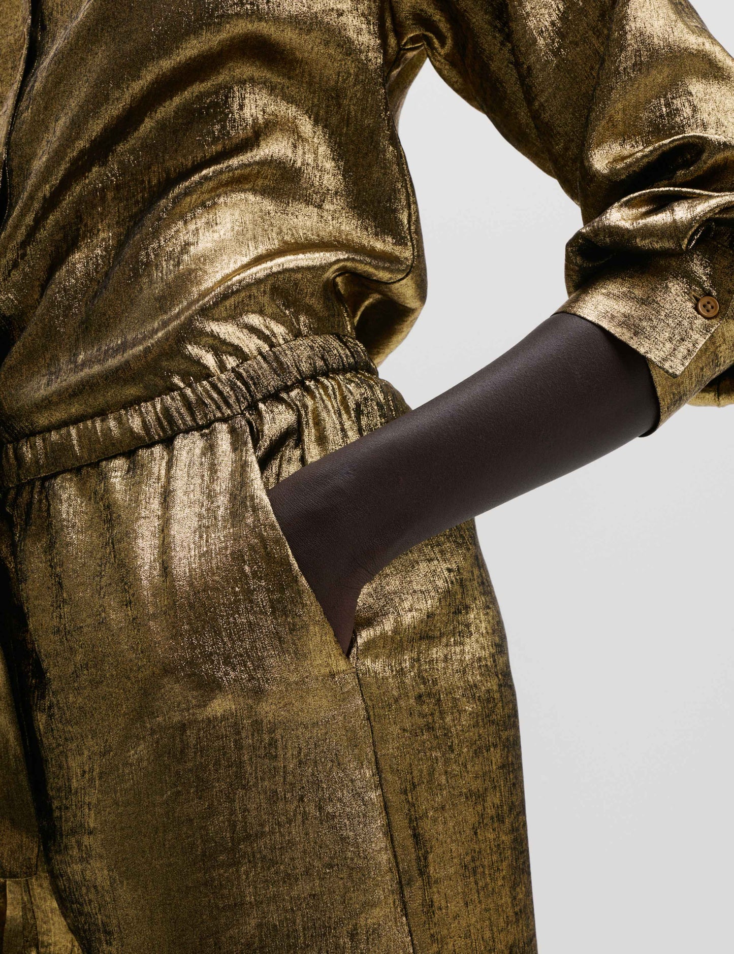 Satin Metallic Drawstring Wide Leg Trousers