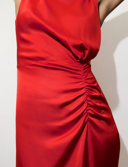 Satin Ruched-Detail Maxi Dress