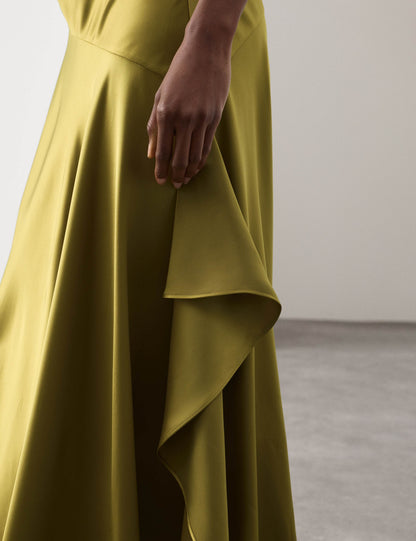 Satin Ruffle Maxi Slip Dress