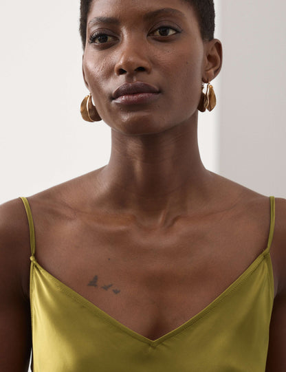 Satin Ruffle Maxi Slip Dress