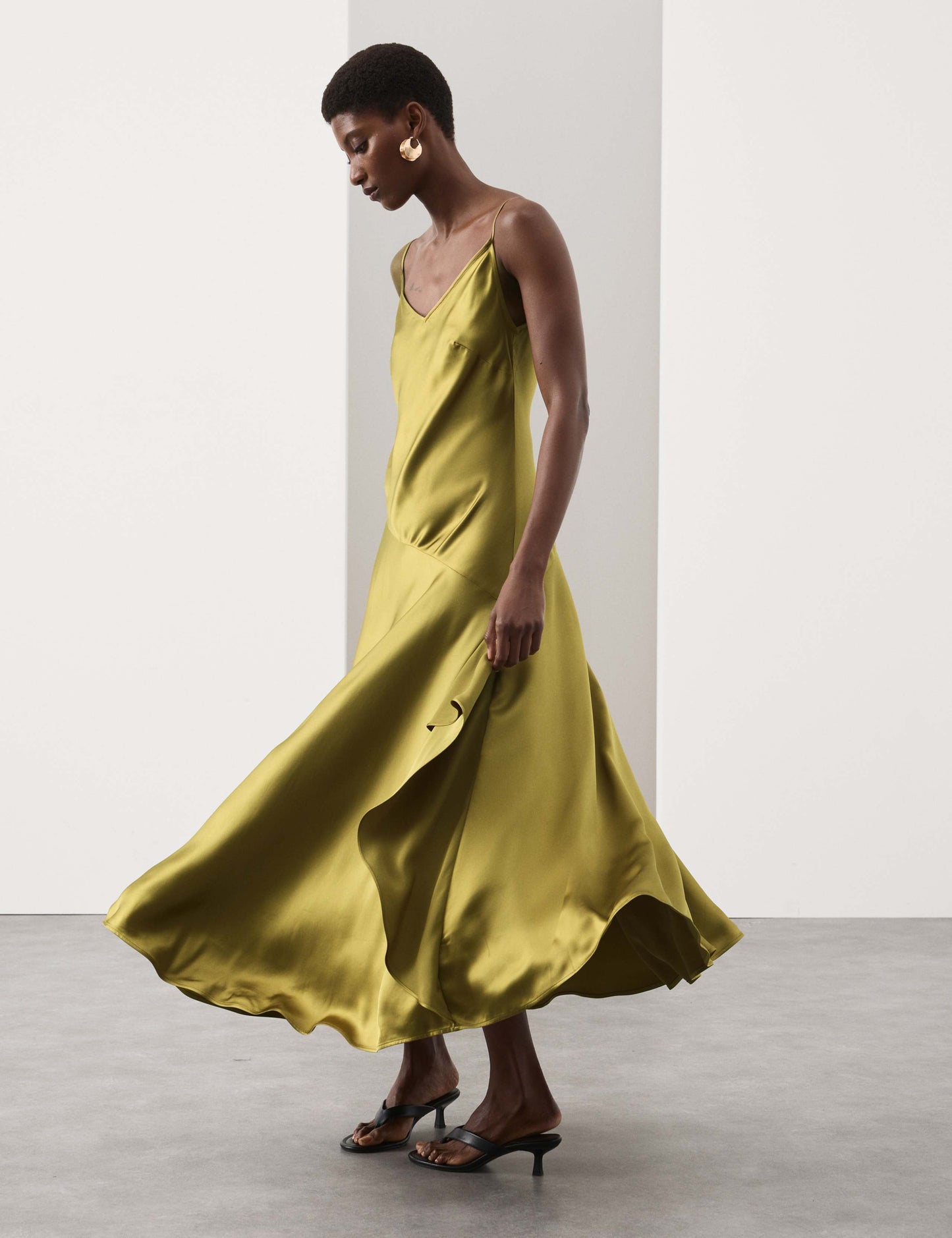 Satin Ruffle Maxi Slip Dress