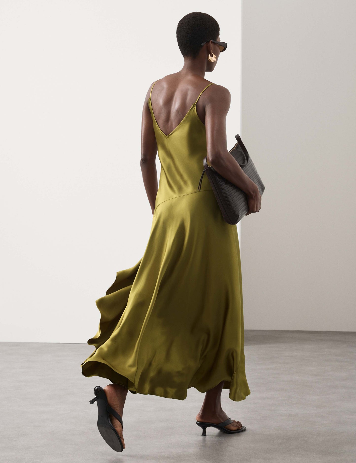 Satin Ruffle Maxi Slip Dress