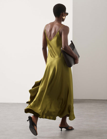 Satin Ruffle Maxi Slip Dress